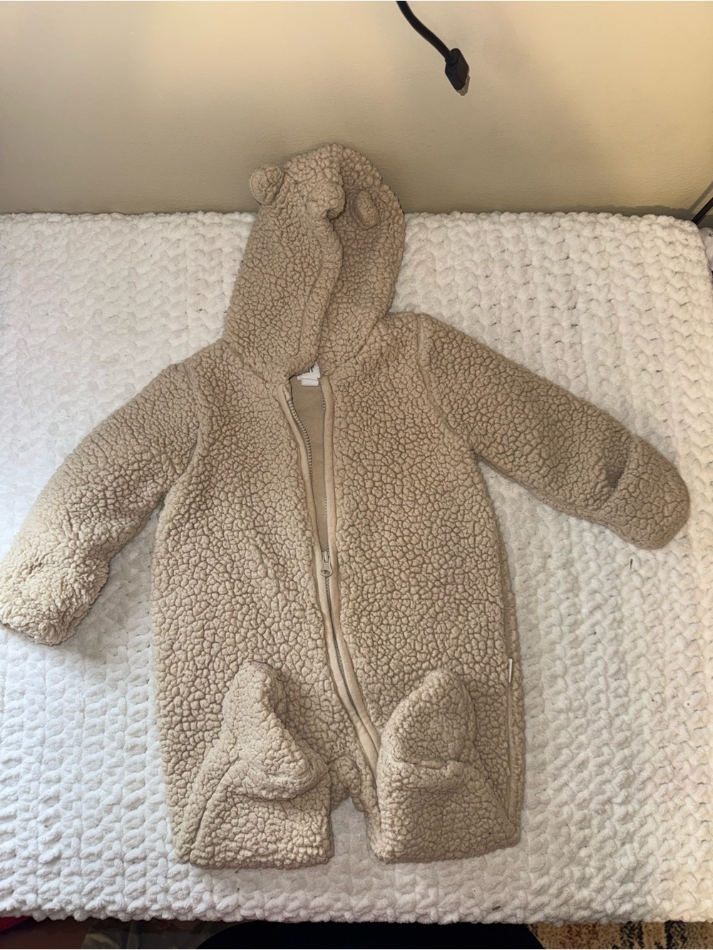 GAP Cream Teddy Sherpa Baby One-Piece with Hood